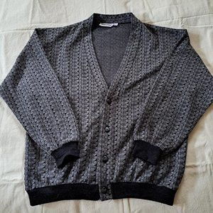 VTG PRONTO UOMO 90s Italian Black Grey Print Button Down Cardigan
